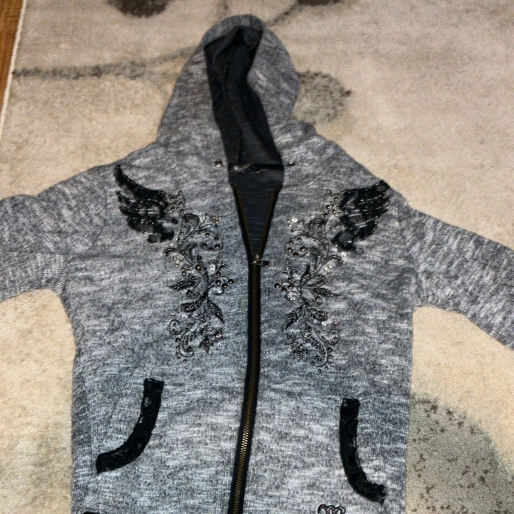 Miss Me Heather Gray Zip-Up Hoodie